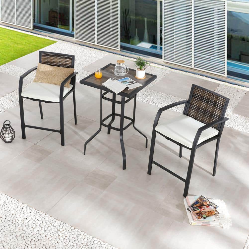 3-Piece Wicker Outdoor Bistro Set with Beige Cushions price history on PriceWatchPro