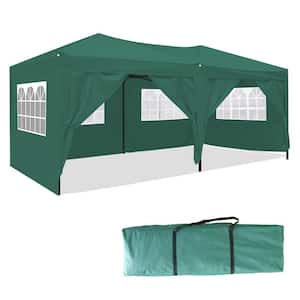 10 ft. x 20 ft. Green Heavy Duty Awnin Pop Up Gazebo Party Wedding Event Tent with 6 Removable Sidewalls, Carry Bag