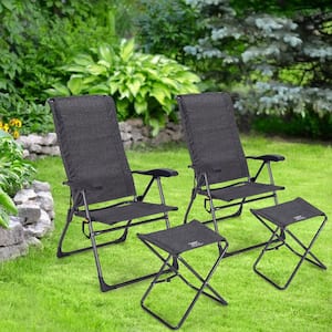 44 in. Gray Plastic Fabric Oxford Cloth Adjustable Back Folding Chairs (Set of 4)