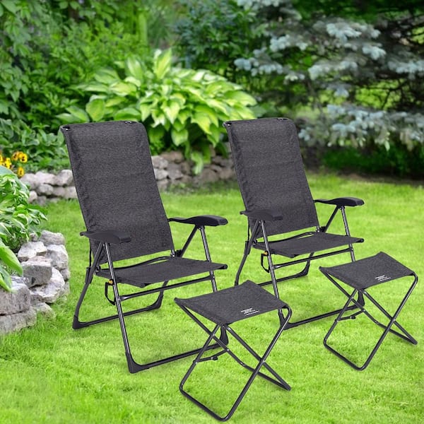 44 in. Gray Plastic Fabric Oxford Cloth Adjustable Back Folding Chairs (Set of 4)
