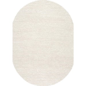 Chunky Woolen Cable Off-White Doormat 3 ft. x 5 ft. Oval Rug