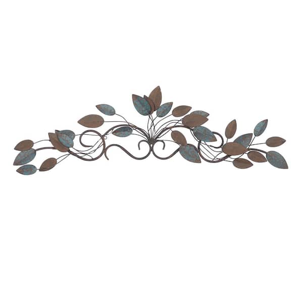 Litton Lane 35 in. x 10 in. Metal Blue Leaf Wall Decor