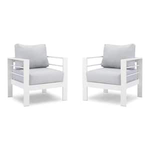 2-PCS White Aluminum Outdoor Sofas, Modern Single Couch Sofa Set with White Cushions for Patio, Garden, Outdoor, Indoor