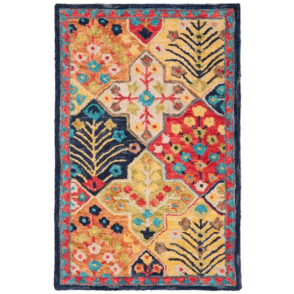 Aspen Blue/Orange Doormat 3 ft. x 5 ft. Border Area Rug