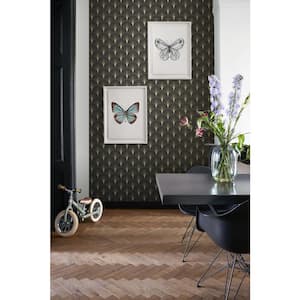 Lempicka Black Art Deco Motif Metallic Non-Pasted Non-Woven Wallpaper Sample