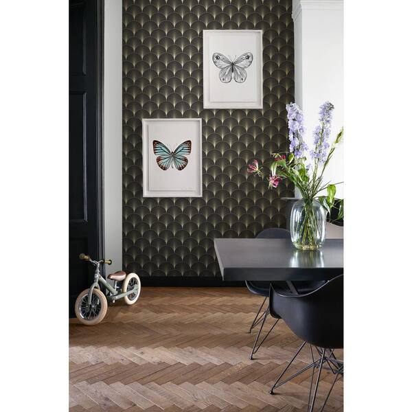 Lempicka Black Art Deco Motif Metallic Non-Pasted Non-Woven Wallpaper Sample