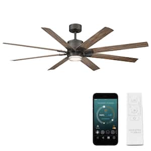 Renegade 66 in. Integrated LED Indoor/Outdoor Oil Rubbed Bronze 8-Blade Smart Ceiling Fan with Light Kit and Remote