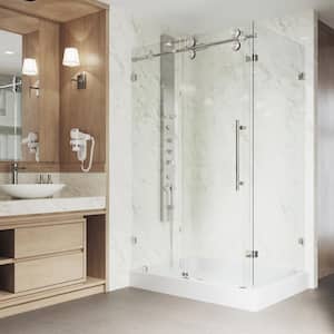 Winslow 36 in. L x 48 in. W x 79 in. H Frameless Sliding Shower Enclosure Kit in Stainless Steel with Clear Glass