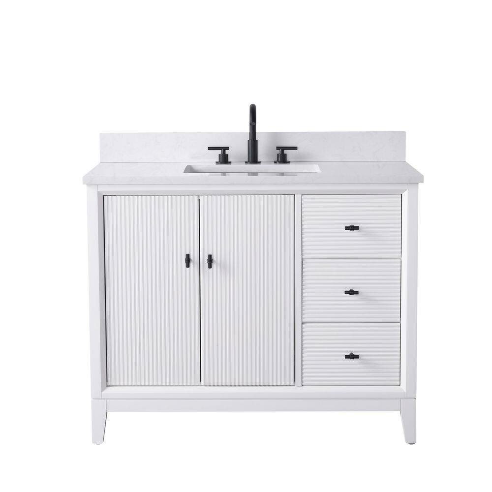 42 in. W x 22 in. D Single Sink Freestanding White Bath Vanity Cabinet with White Engineered Marble Top