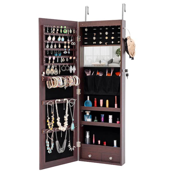 Unbranded 3.86 in. x 14.20 in. x 43.40 in. Jewelry Stored Mirror Lockable with LED Lights Can Be Hung On The Door Or Wall