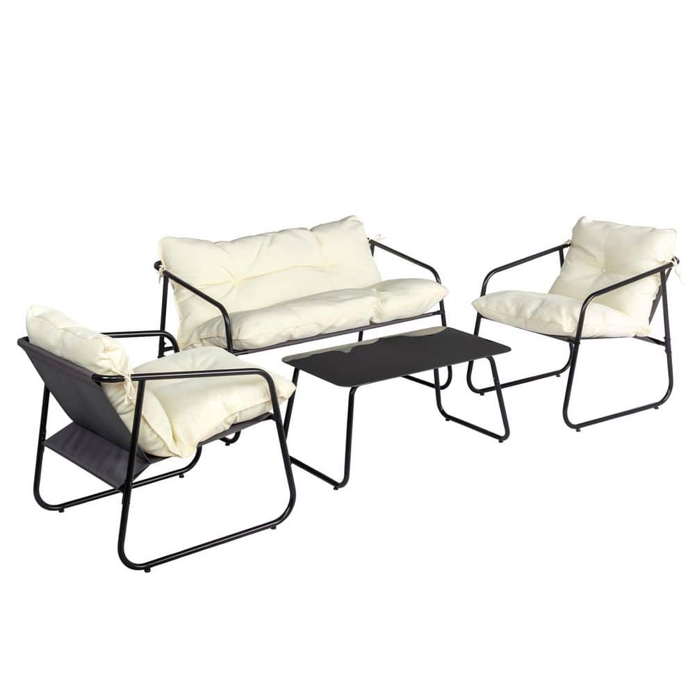 4 Piece Patio Furniture Set, Outdoor Conversation Set with White Soft Cushion, Sectional Sofa Set with Coffee Table price history on PriceWatchPro