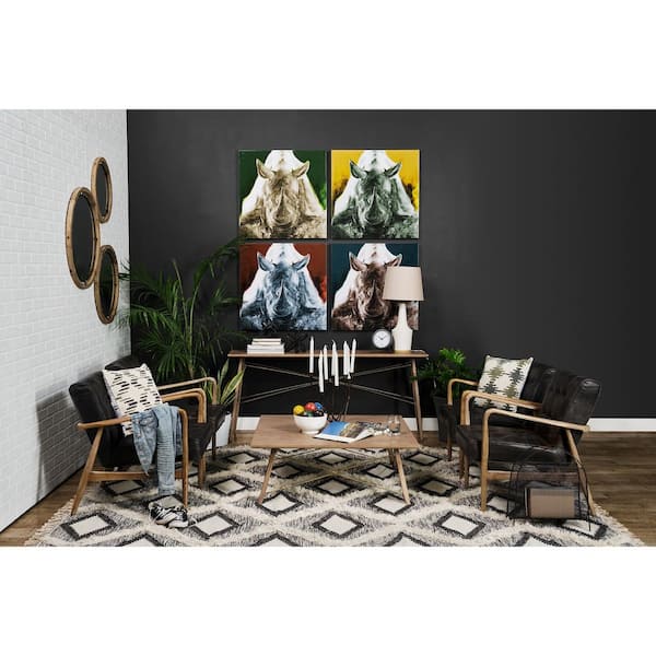 Phineas Black Leather Accent Chair Set of 1 with Tufted Seat and Medium Brown Ashwood Frame