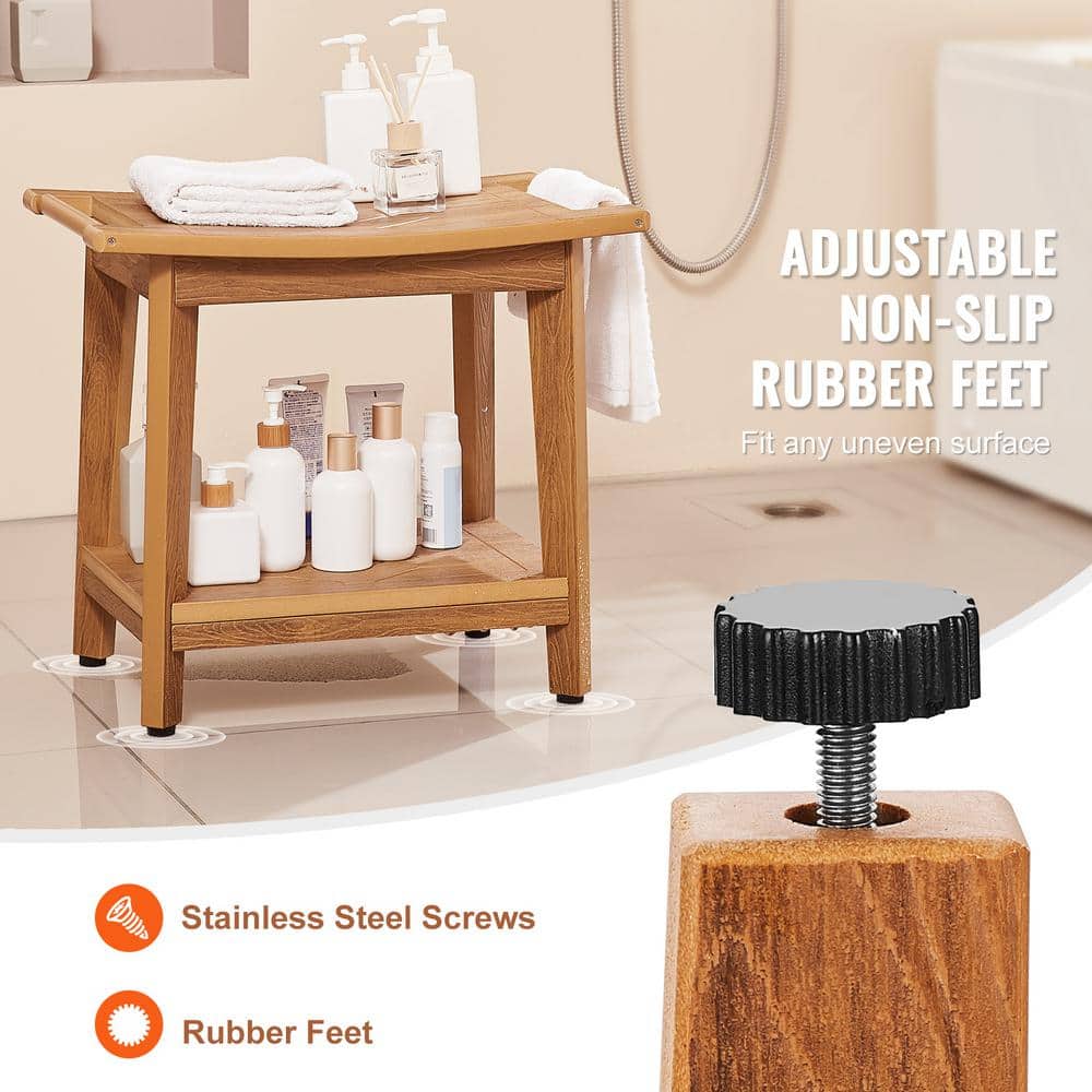Bamboo and Wood Shower Bench with Shelf