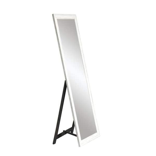 BrandtWorks Coastal White Wood Freestanding Full Length Framed Mirror 21 in. W x 70.5 in. H Black Metal Stand