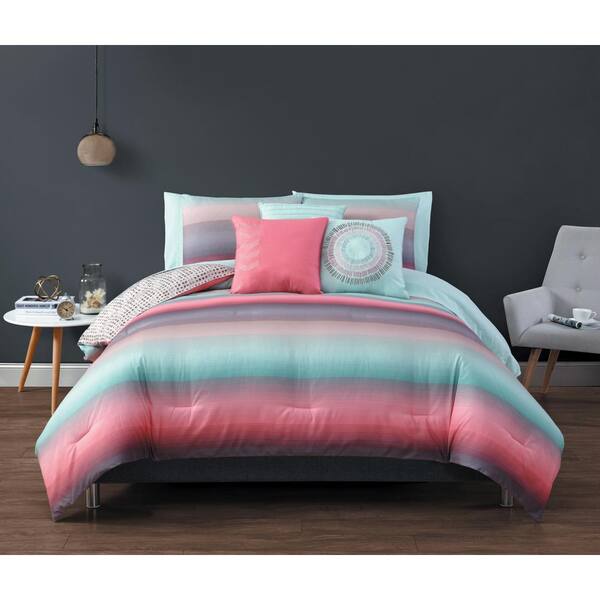 Avondale Manor Cypress Ombre C Blue Queen Comforter Set Cyp10csquenghcb The Home Depot Avondale Manor Cypress Ombre C Blue, Ombre Bedding Set Queen