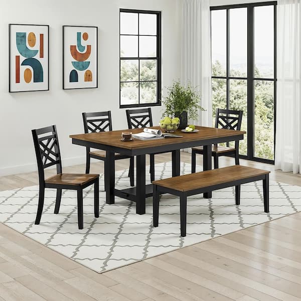 Oliver 48 in. Brown and Black Finish Wood Dining Bench