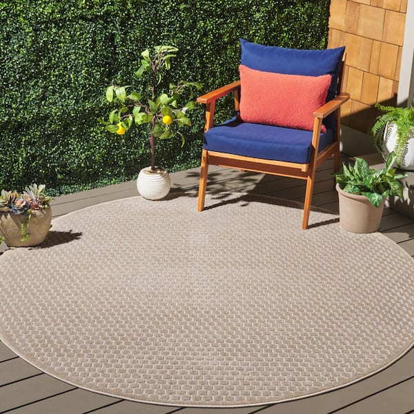 Stella Beige 7 ft. x 7 ft. Solid High-Low Tile Indoor/Outdoor Round Area Rug