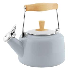 Sven 5.6-Cups Fog Grey Enamel-on-Steel Tea Kettle with Rubberwood Handle and Knob