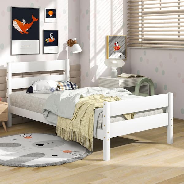 GODEER 79.50 in. W White Twin Bed with Headboard and Footboard