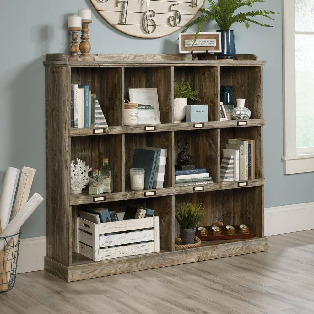 Rustic Cedar 10-Cubby Adjustable Wood Bookcase in Gray