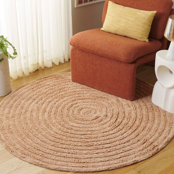 Easy Care Orange 4 ft. x 4 ft. Machine Washable High-Low Dendric Solid Round Area Rug