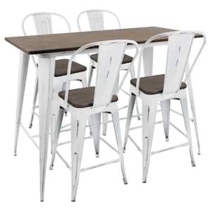 Oregon High Back 5-Piece Vintage White and Espresso Counter Height Dining Set