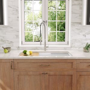 33 in. L x 19 in. W White Fireclay Rectangular Single Bowl Undermount Workstation Kitchen Sink with Accessories