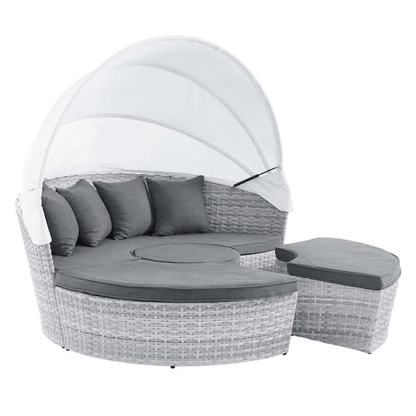 MODWAY Scottsdale 4-Piece Wicker Outdoor Daybed with Sunbrella Gray Cushions