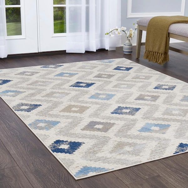 Melrose Maritza Ivory/Blue 4 ft. x 5 ft. Geometric Area Rug