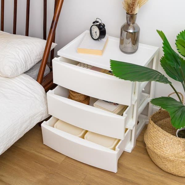 IRIS 3 Drawer Plastic Wide Storage Bin Chest, White (2-Pack