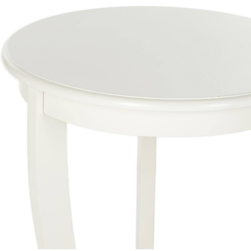 Transitional Round Wood & Stone Pedestal Side Table in Distressed Cream