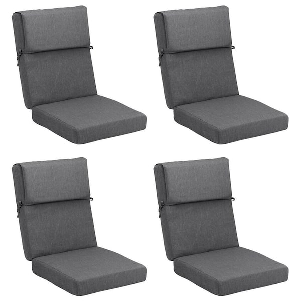 Aoodor 20.5 in. x 20.5 in. Outdoor High Back Chair Cushion with Adjustable Buckles and Ties in Charcoal Black (4-Pack)