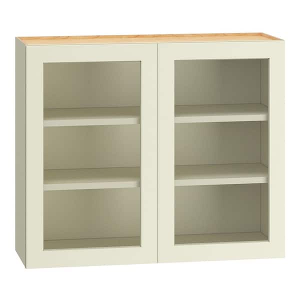 QuickShip Cottage 36 in. W x 12 in. D x 30 in. H Assembled Plywood Cut for Glass Specialty Wall Cabinet in Starlight