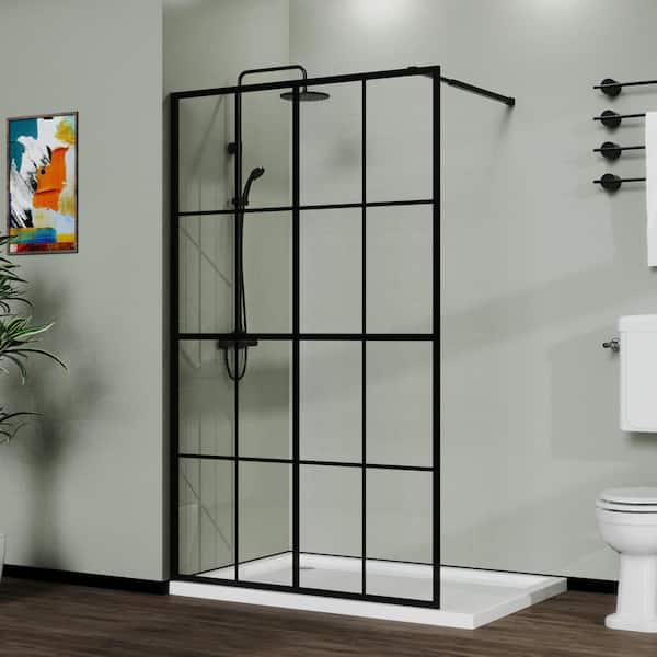 Beloved 46 in. W x 72 in. H Framed Pivot Shower Door in Black with 4 Pieces Tempered Glass Panels