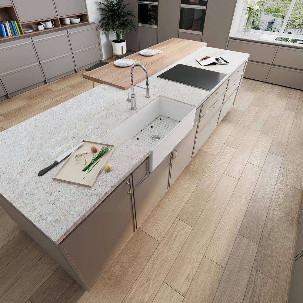 Sinber 33" White Fireclay Farmhouse Apron Kitchen Sink