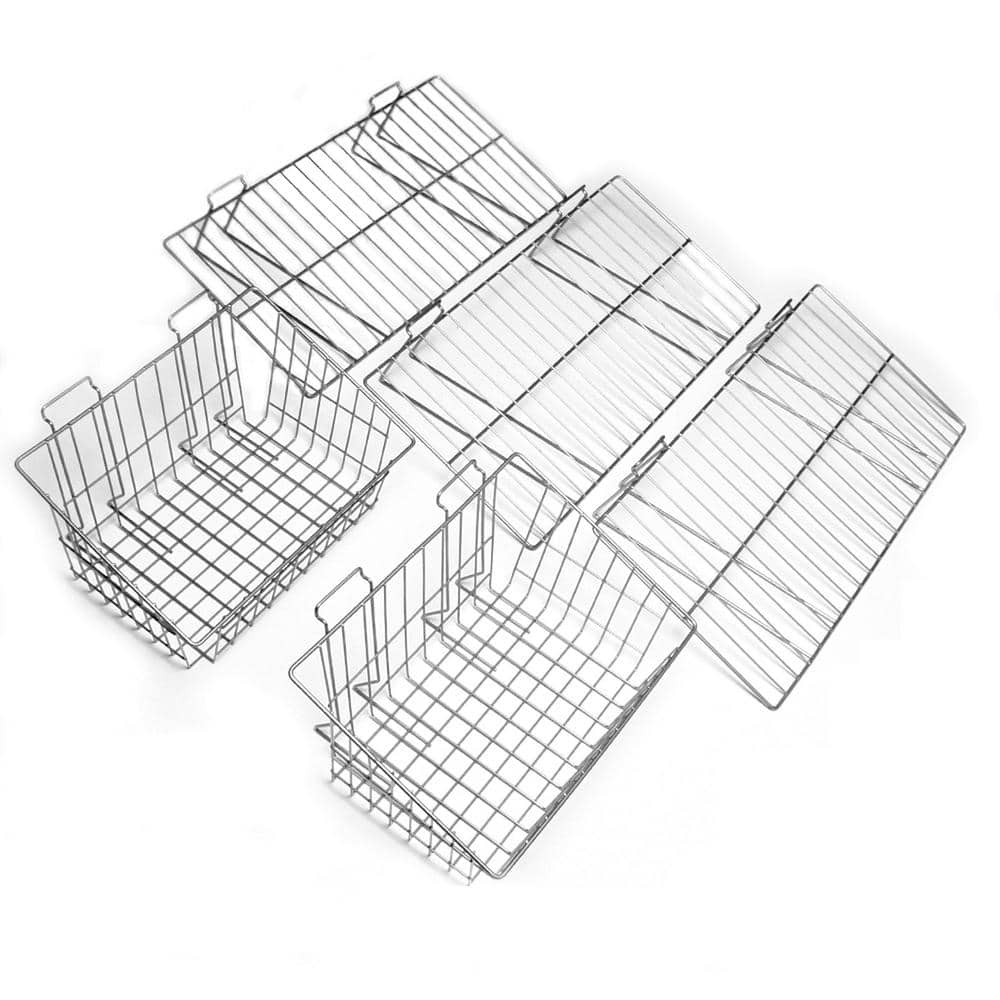 Chrome Steel Slatwall Shelves and Baskets Set