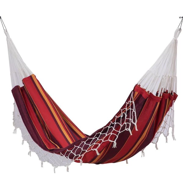 Sol Living Brazilian 4.33 ft. Portable Double Cotton Hammock Bed in Red Stripes