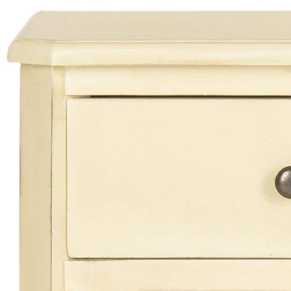 Transitional White Wood & Metal Nightstand with 3 Storage Drawers
