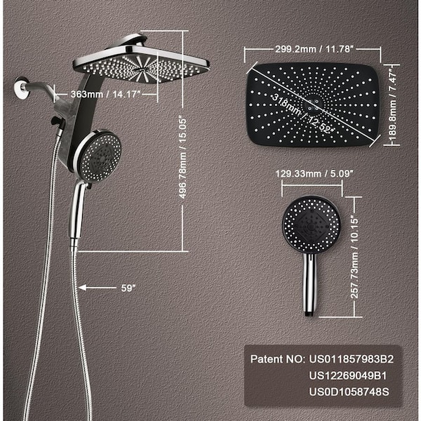 High Pressure Rain Series 1-Piece Shower Head Set with Fixed and Handheld Spray Combo in Chrome Finish
