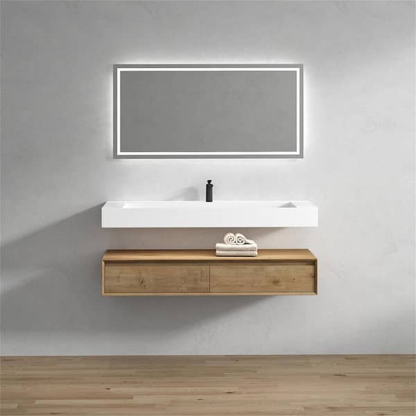 BV Better Vanity Alysa 59 in. W. x 20 in. D x 23 in. H Single Sink Floating Bath Vanity in White Oak with White Acrylic Top
