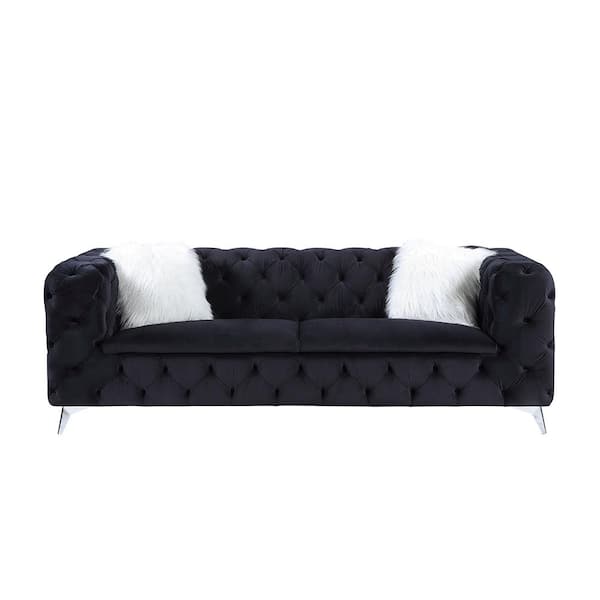 Acme Furniture Phifina 91 in. Black Velvet Rectangle Solid Polyester 4 ...