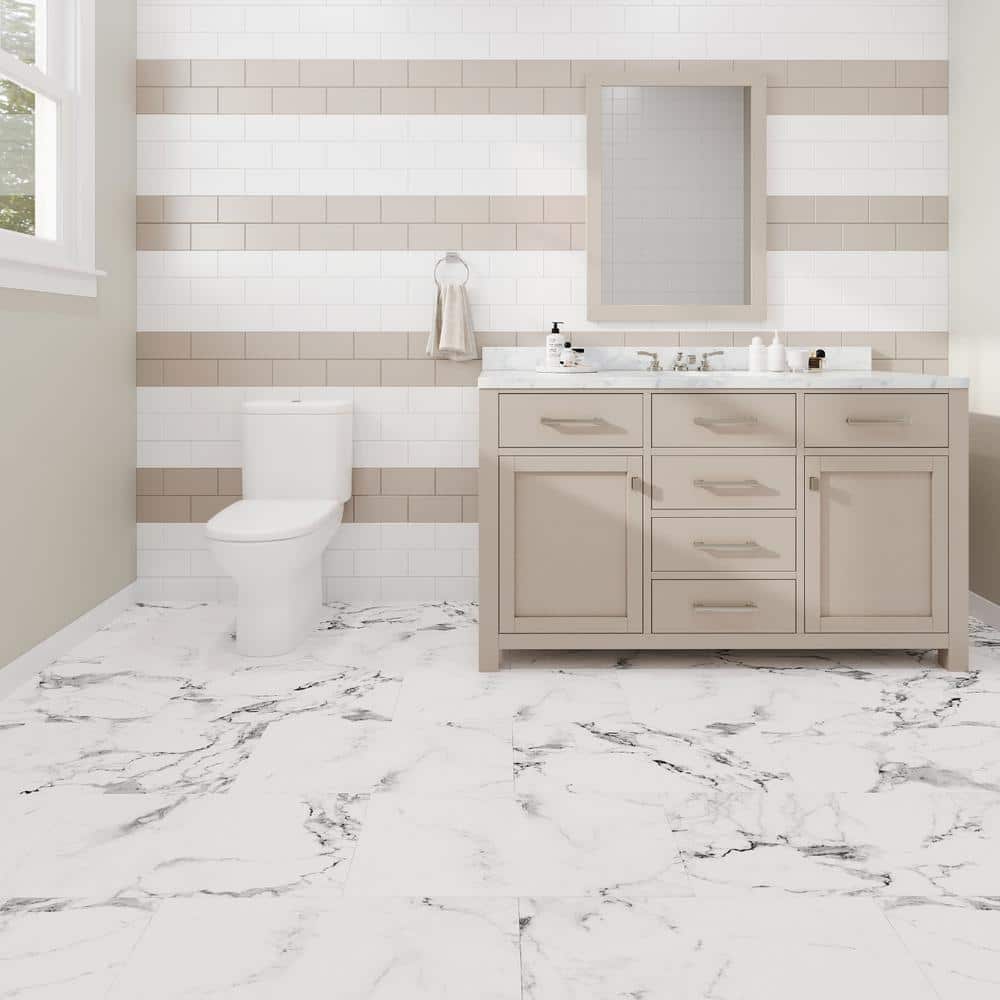 Calacatta White Marble Look 12" x 24" Vinyl Tile Flooring
