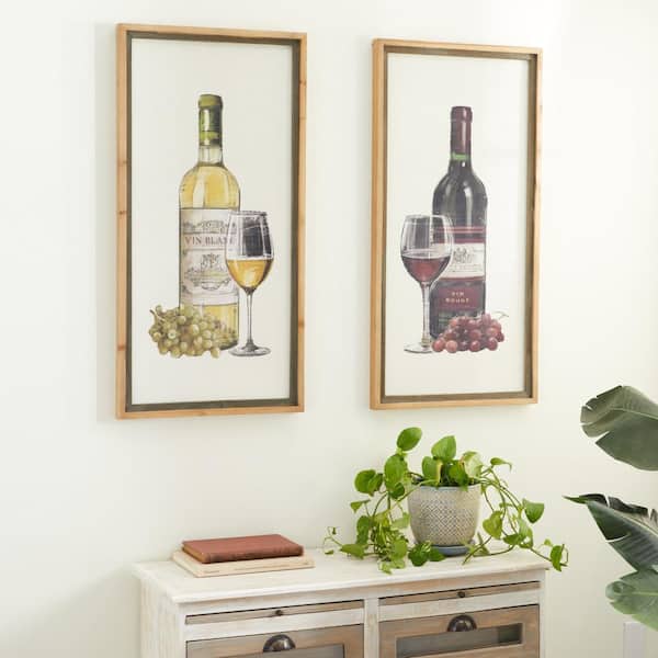Litton Lane 20 in. x 40 in. Large Rectangular Wine Canvas Wall Pair Art Panels with Natural Wood Frames (Set of 2)