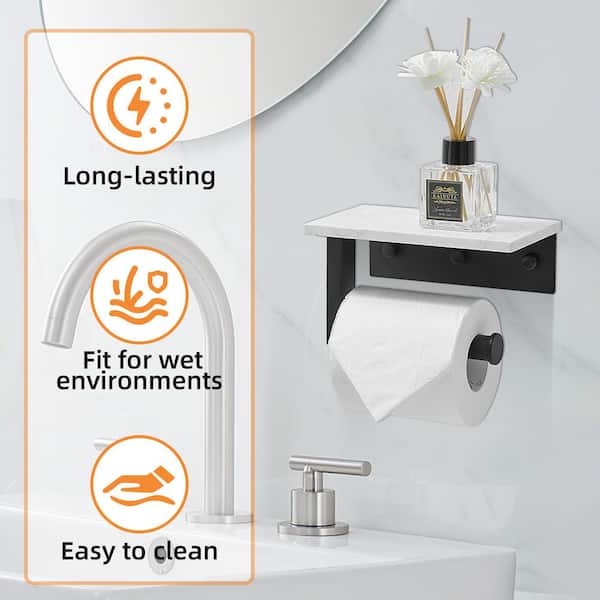 Marble Wall Mounted Single Post Toilet Paper Holder Non-Slip Tissue Roll Holder for Bathroom in Vibrant Black