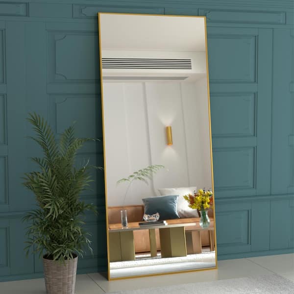 Seafuloy Stylish 24 in. W x 71 in. H Oversized Mirror Floor Mirror Rectangular Metal Frames for Bedroom Dressing Room in Gold