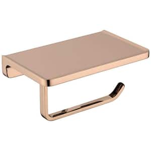 Wall Mounted Bathroom Solid Metal Toilet Paper Holder with Phone Shelf in Rose Gold