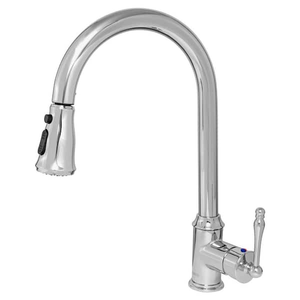 AKDY Easy-Install Single-Handle Pull-Down Sprayer Kitchen Faucet with Flexible Hose in Chrome