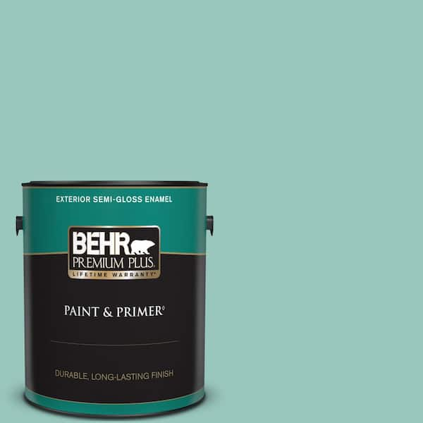 BEHR PREMIUM PLUS 1 gal. #490D-4 Eucalyptus Leaf Semi-Gloss Enamel Exterior Paint & Primer