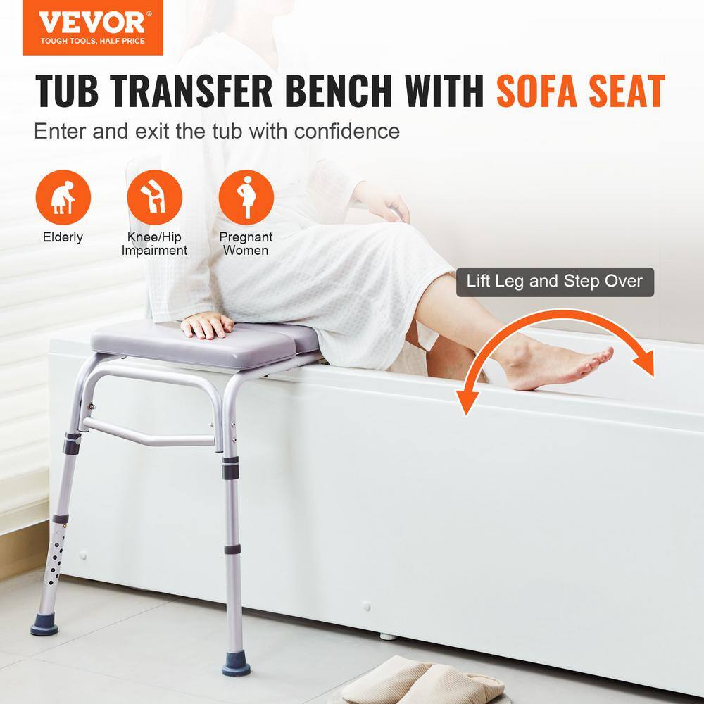 Gray PVC Adjustable Bathtub Transfer Bench with Padded Seat