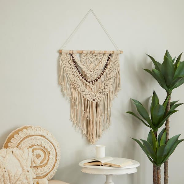 Litton Lane Cotton Cream Intricately Weaved Macrame Wall Decor with Beaded  Fringe Tassels 042458 - The Home Depot